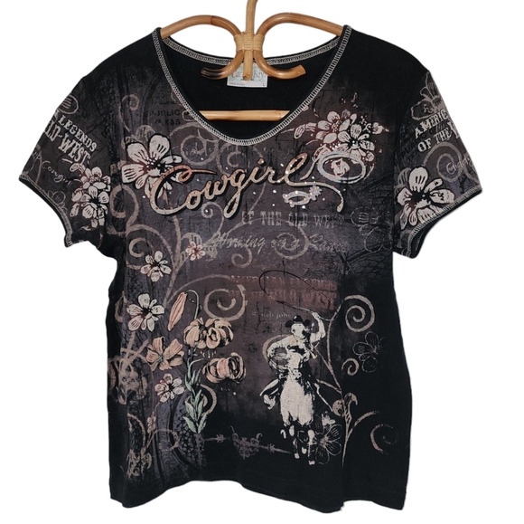 Y2k Cowgirl vintage destressed gemstoned top - Picture 1 of 8